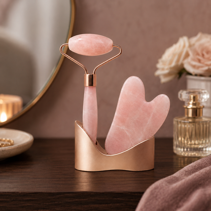 Rose Quartz Facial Roller & Gua Sha Set
