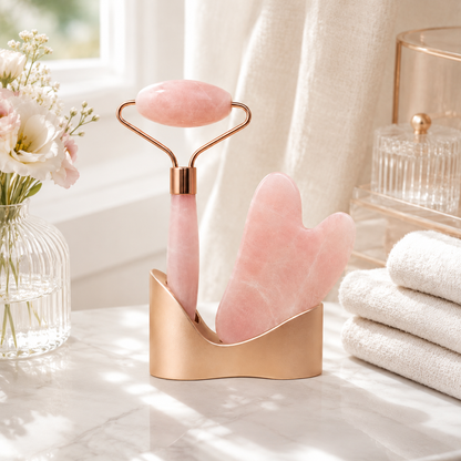 Rose Quartz Facial Roller & Gua Sha Set
