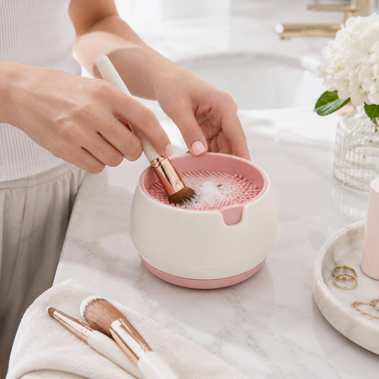 Makeup Brush Cleaning Bowl with Silicone Scrub Pad